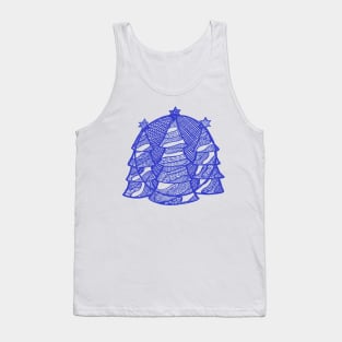 Christmas fir trees in blue ink Tank Top